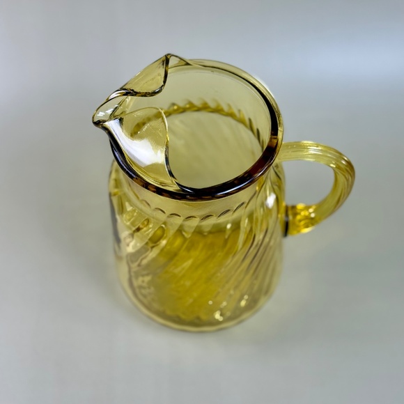 Vintage Amber Swirl Pressed Glass Pitcher | Ribbed Pattern | Mid-Century - Picture 4 of 7